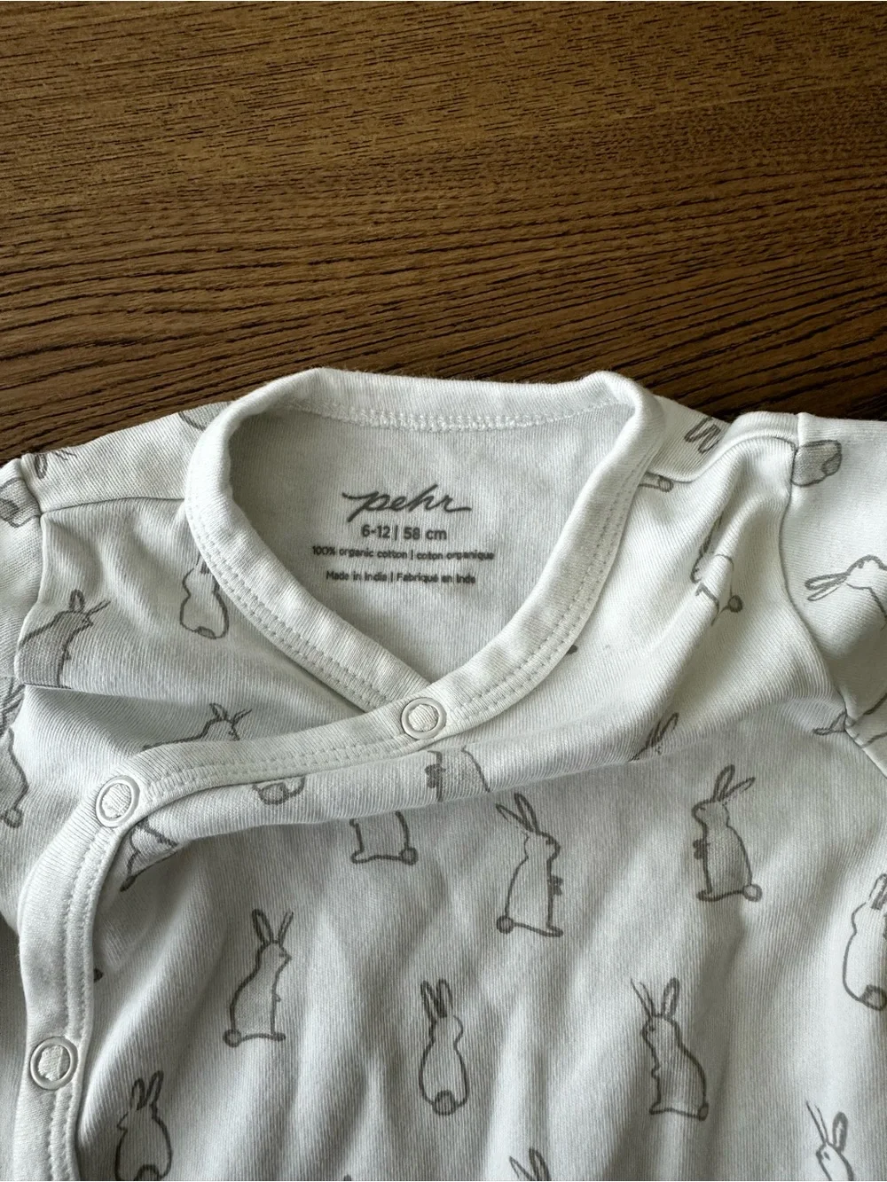 White Long-Sleeve Baby One-Piece Romper with Bunny Print